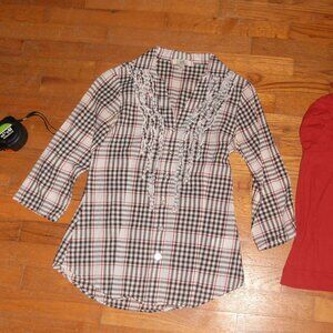 Womens Plaid Blouse / Dress Shirt and Red Victoria Secret Tank Top~Lot of 2~
